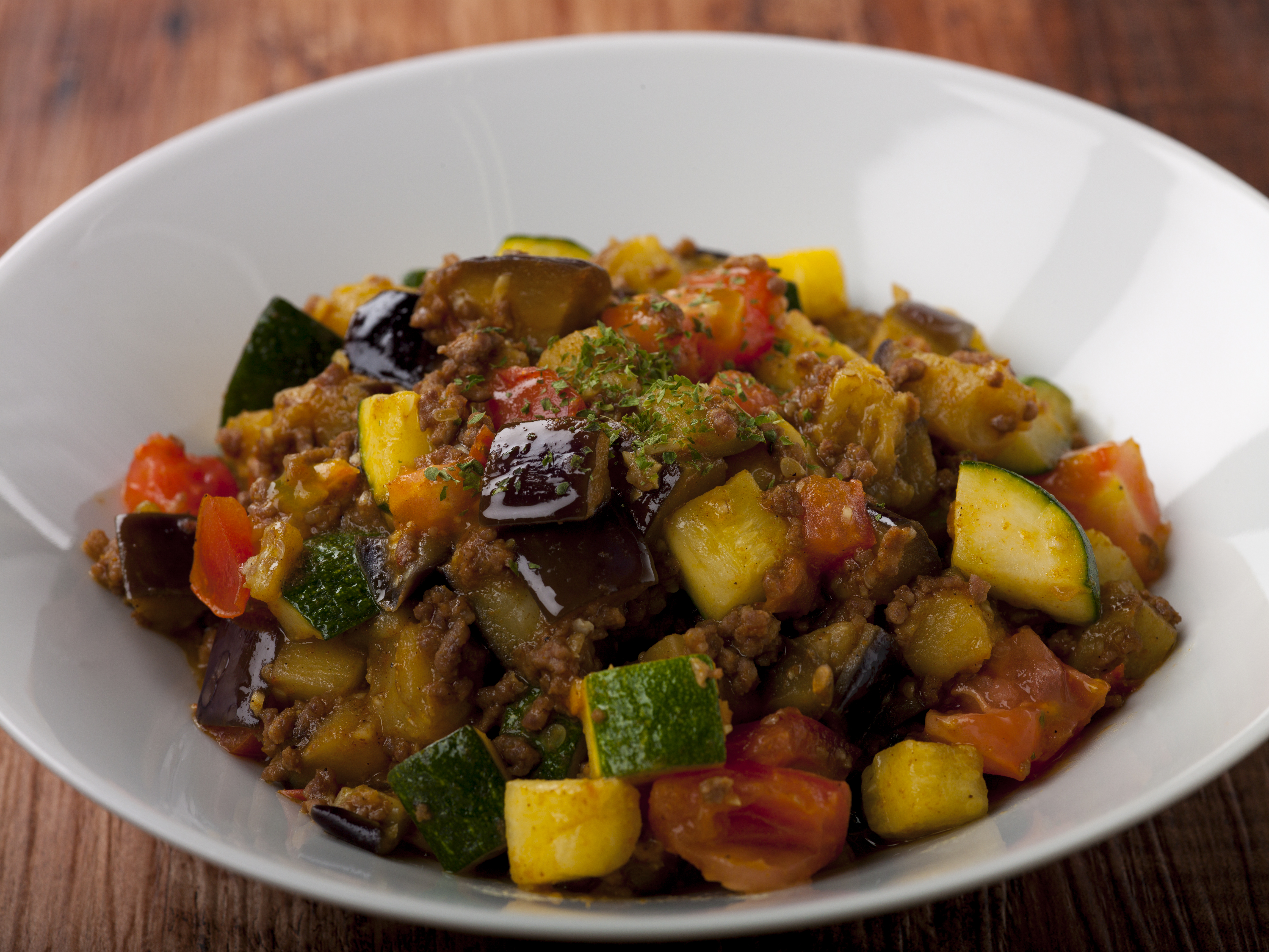 夏野菜の挽肉カレー炒め