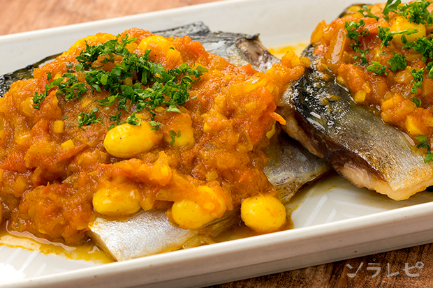 サバの大豆トマトカレーソース