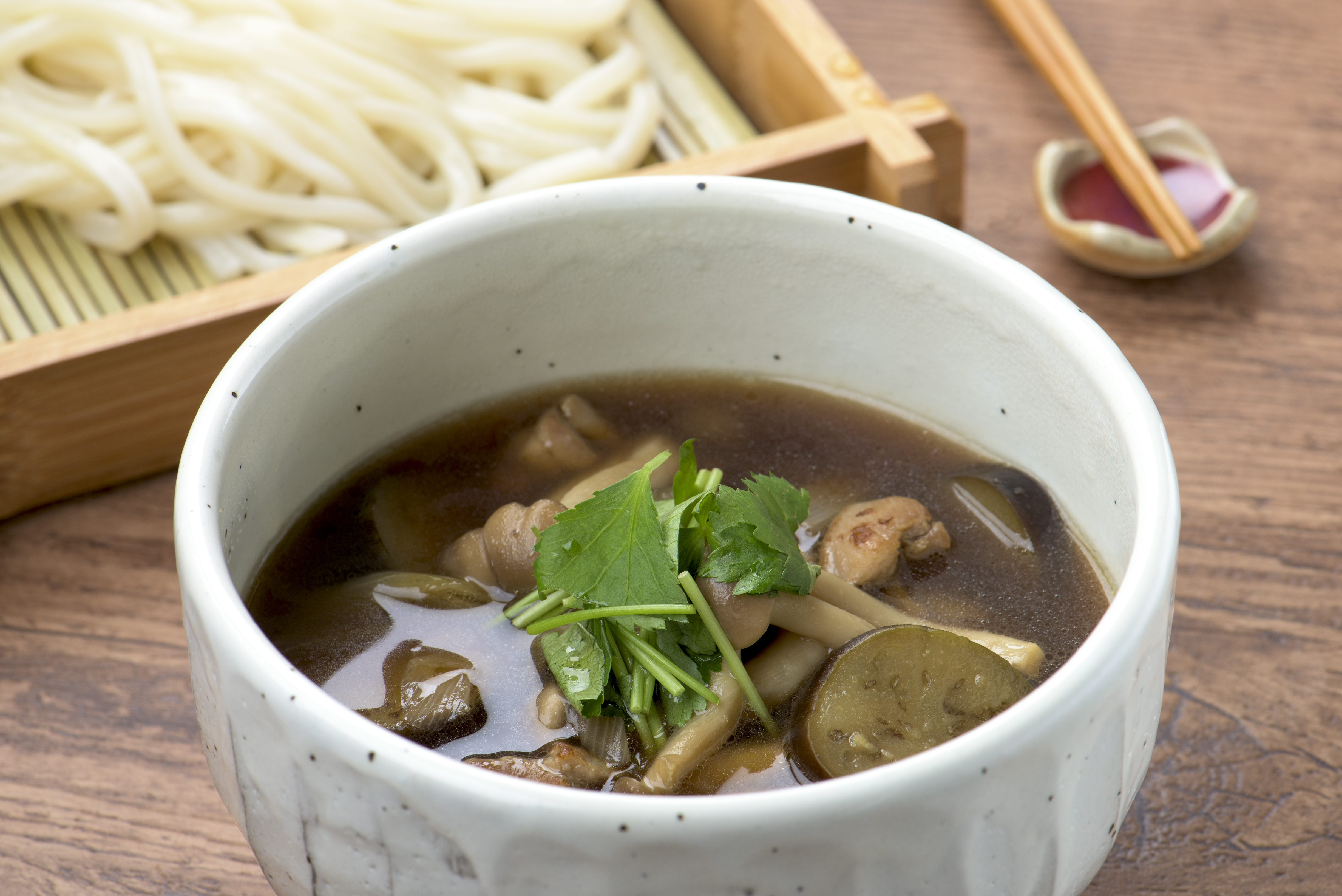 鶏と茄子のつけうどん