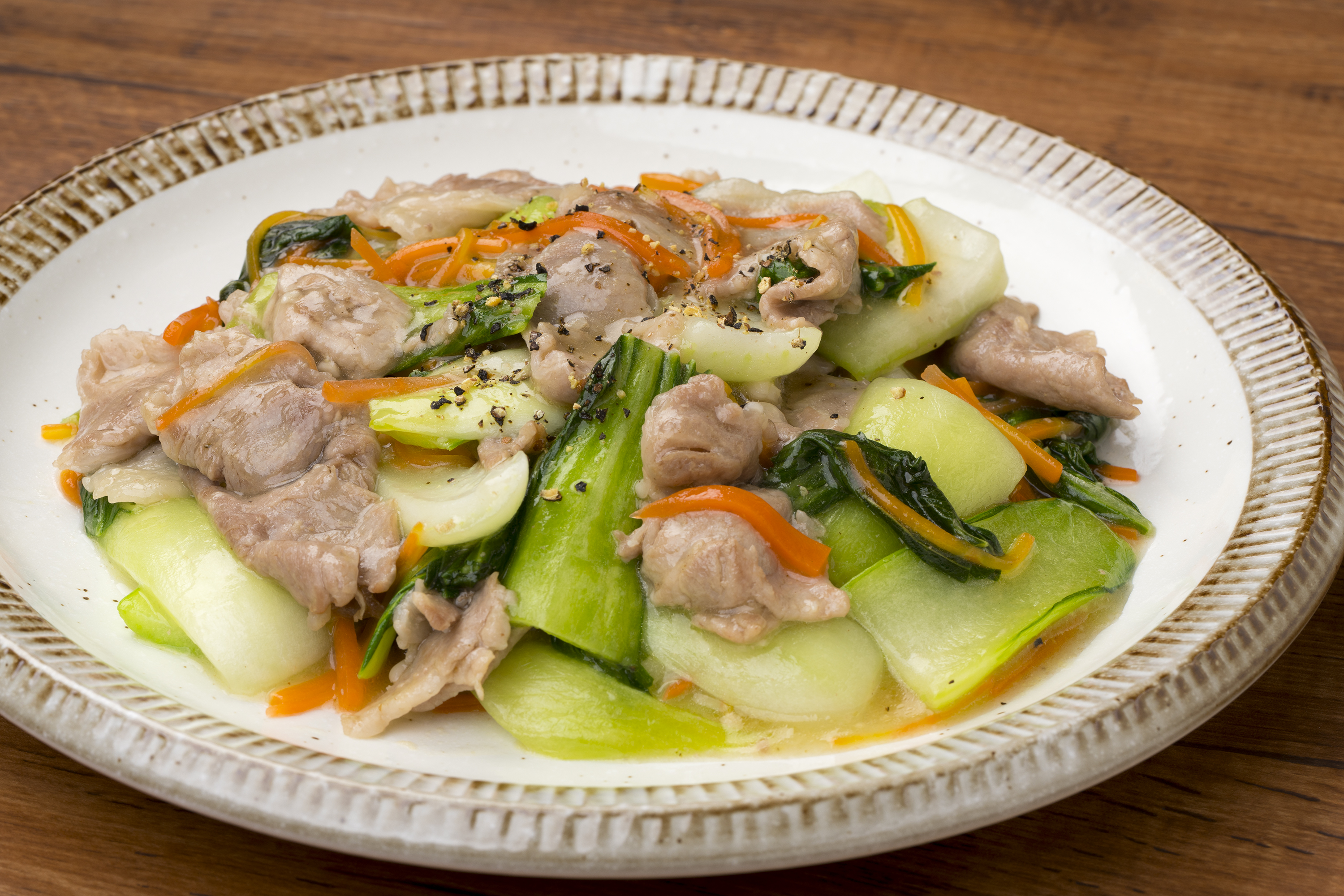 チンゲン菜と豚肉のあんかけ風炒め