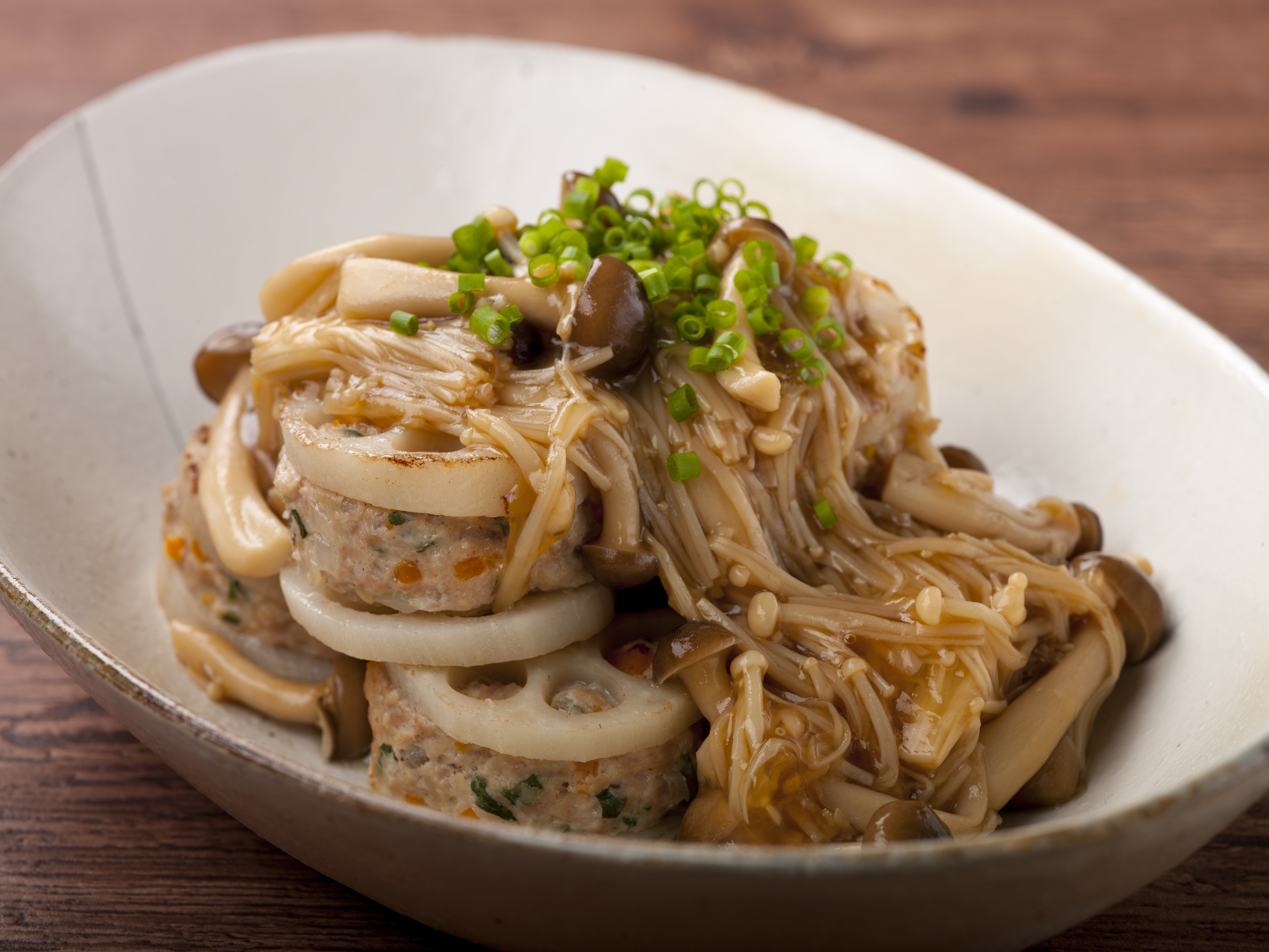 きのこあんかけレンコンのはさみ焼き