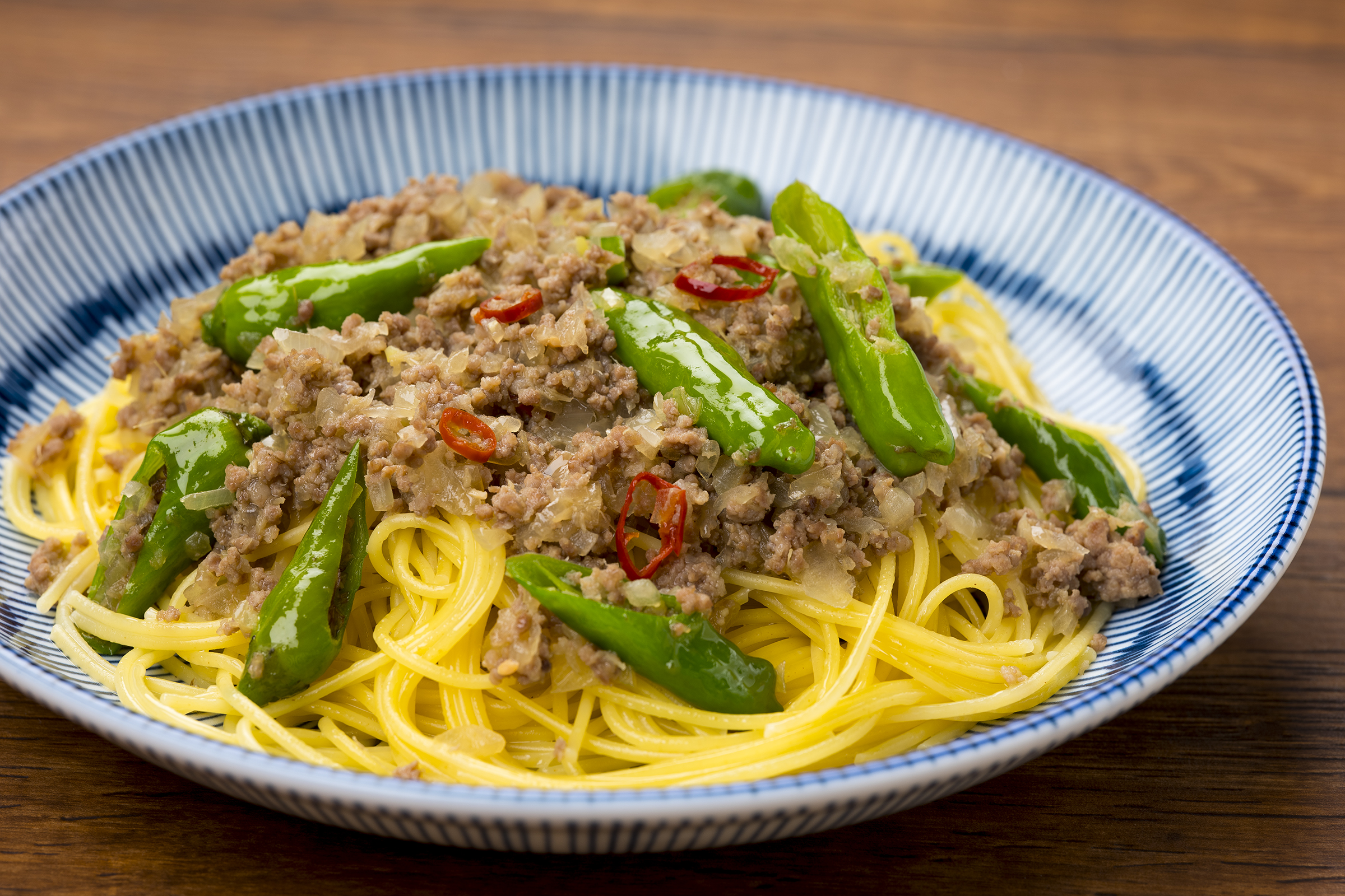 ししとうと挽肉の和風パスタ