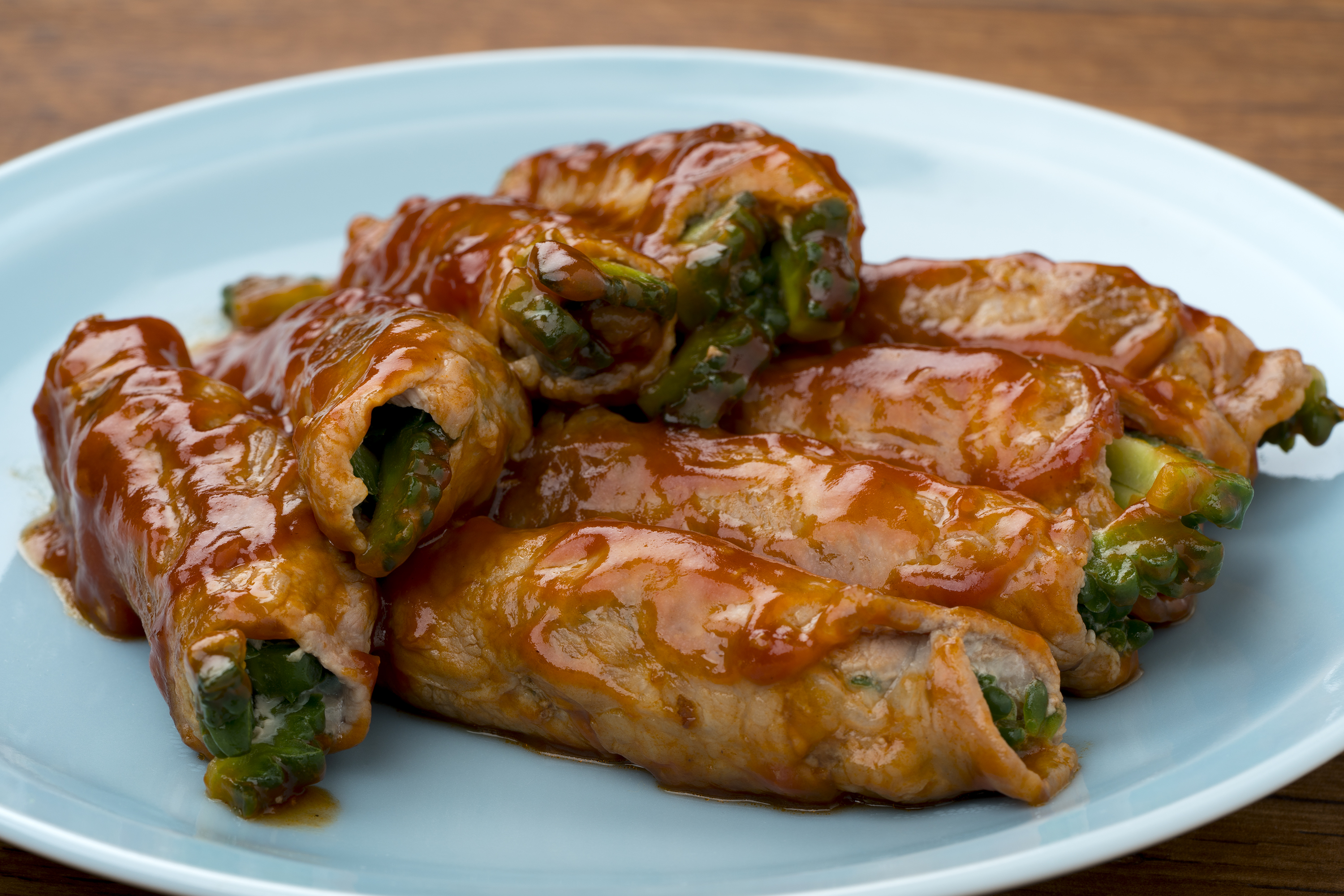 ゴーヤのポークロール甘酢あん