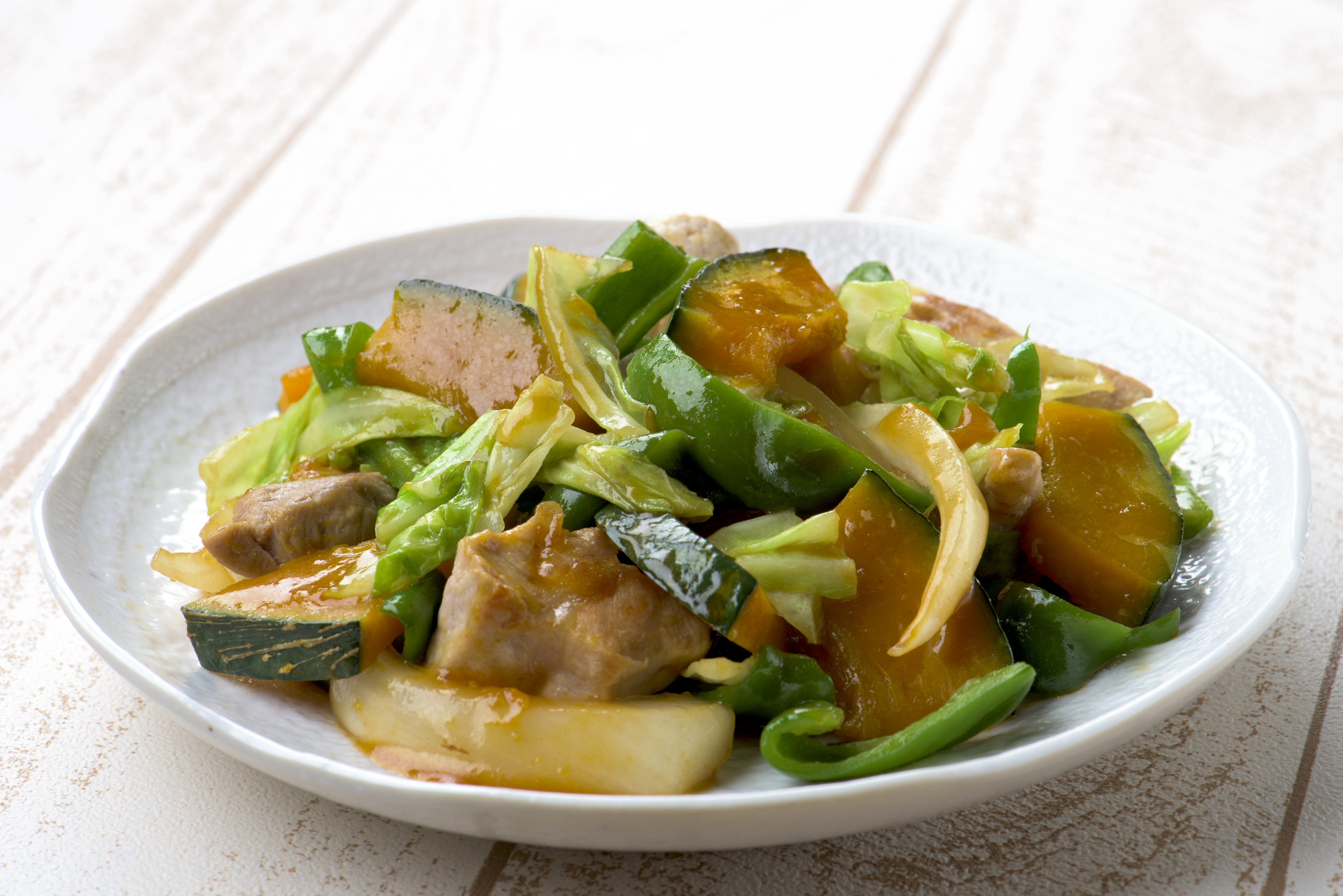 かぼちゃと豚肉のオイスター炒め